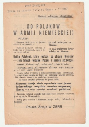 AN DIE POLACKEN IN DER DEUTSCHEN ARMEE! - 07.06.1944, Flugblatt der 1. weißrussischen Front