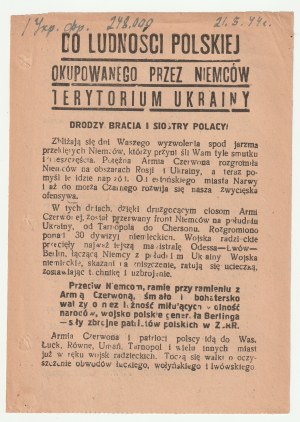 DO LUDNOŚCI polskiej okupowanego przez Niemców terytorium Ukrainy - 21.03.1944
