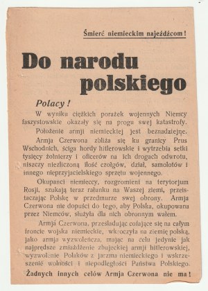 A LA NATION POLONAISE - 1944, le tract assure que les Russes ne souhaitent pas annexer le territoire polonais.