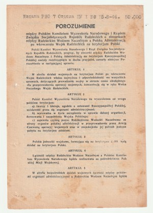 [PKWN]. Texte de l'accord entre le PKWN et le gouvernement de l'URSS du 05.08.1944