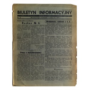 BIULETYN Informacyjny - 9.10.1944, p. 2, on the title page, an order from the Military Commander of the Capital City of Warsaw, Brig. Gen. Mierzycan