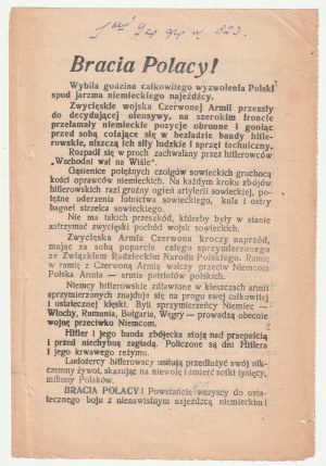 BRACIA Polacy! - 14.01.1945, informacja o przełamaniu niemieckich pozycji na Wiśle