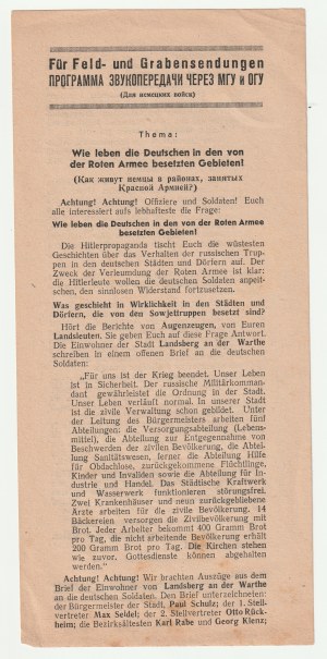 [GORZÓW WLKP., PIŁA]. „Jak żyją Niemcy na terenach zajętych przez Armię Czerwoną?”, 22.04.1945