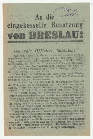 AN DIE eingekesselte Besatzung von Breslau! („Do otoczonej załogi Wrocławia!”) - 12.02.1945.