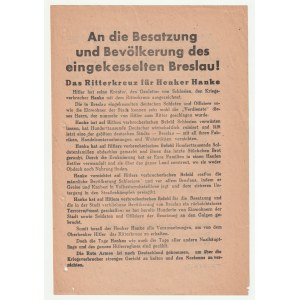 AN DIE Besatzung und Bevölkerung des eingekesselten Breslau! („Do garnizonu i ludności otoczonego Wrocławia!”) - 22.03.1945