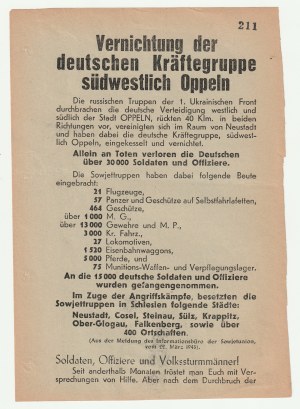 VERNICHTUNG der deutschen Kräftegruppe südwestlich Oppeln („Unicestwienie niemieckiej grupy bojowej na południowy zachód od Opola”) - 23.03.1945