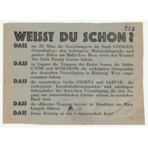 [GDYNIA]. Weisst du schon? („Czy już wiecie?”). 29.03.1945