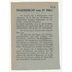 [GDAŃSK]. Tagesbericht vom 29 März, 30.03.1945