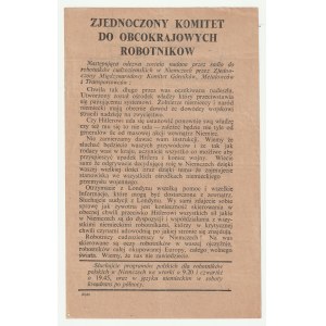 ZJEDNOCZONY Komitet do Obcokrajowych Robotników - odezwa rzekomego Międzynarodowego Komitetu Górników, Metalowców i Transportowców