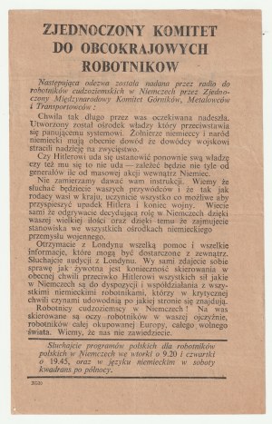 UNITED Committee for Foreign Workers - proclamation of the alleged International Committee of Miners, Metalworkers and Transport Workers