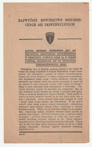 Commandement suprême du corps expéditionnaire allié - Les Alliés appellent les travailleurs forcés à organiser leur évasion