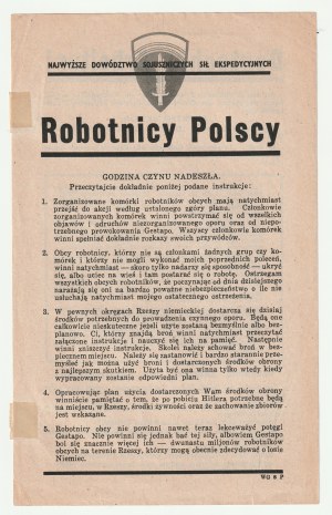 POLISH WORKERS. The hour of action has come - Leaflet of the Supreme Command of the Allied Expeditionary Force to the Polish workers, calling for armed action against Germany