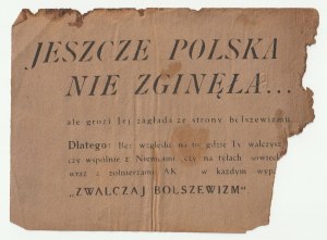 POLEN IST NICHT GESTORBEN... - ein deutsches Flugblatt aus dem Jahr 1944, in dem behauptet wird, Polen sei von der Vernichtung durch den Bolschewismus bedroht