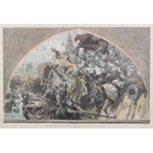 GDAŃSK, WISŁOUJŚCIE. Scena szturmu Polaków na Twierdzę Wisłoujście w 1577 r., ryt J. J. Weber według obrazu H. Prella