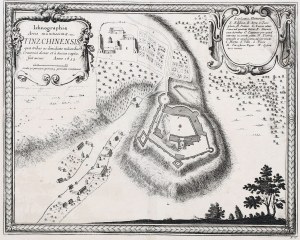 RUDNO, TÊCZYN. Plán mesta Tęczyn, obsadeného po páde Krakova (1655), podľa kresby E. J. Dahlbergha