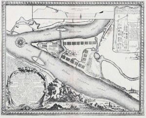 GDAŃSKA GŁOWA. Plán opevnění v pevnosti Gdaňska Głowa, která se nachází na rozvodí řek Visly a Szkarpawy; eng. F. de Lapointe, kresba E. J. Dahlberg