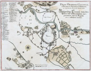 KRAKÓW. Plan oblężenia miasta (VIII 1657) w czasie potopu szwedzkiego; oprac. I. Affaita, ryt. C. Merian