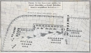 WSCHOWA. Plan de la bataille de Wschowa qui opposa les armées suédoise et russo-saxonne le 13 février 1706.
