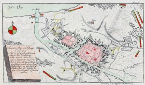 KOŁOBRZEG. Plan oblężenia Kołobrzegu przez wojska rosyjskie (X 1758)