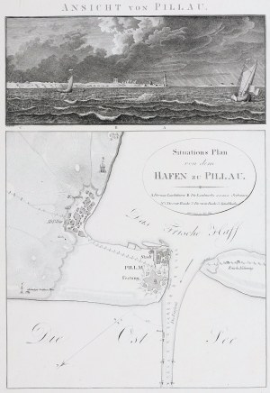 SAWAWA (BALTIYSK). View and plan of the port, eng. Schinkel, 1812.