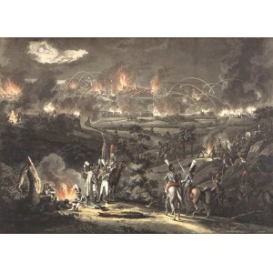 GDAŃSK. Oblężenie miasta przez wojska napoleońskie w 1807 r. - na pierwszym planie scena obozowa, w tle widok ostrzeliwanego Gdańska; rys. i ryt. I. L. Rugendas (1775-1826)