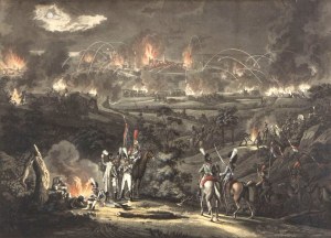 GDANSK. obléhání města Napoleonovou armádou v roce 1807. - v popředí scéna z tábora, v pozadí pohled na bombardovaný Gdaňsk; kresleno a eng. I. L. Rugendas (1775-1826)