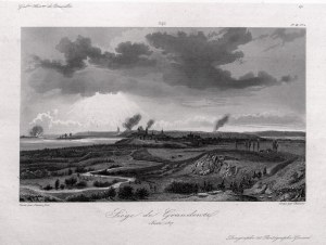 GRUDZIEDZ. Panorama de la ville assiégée par les troupes napoléoniennes en VI. 1807 ; eng. Chavane d'après un dessin de Simeonfort