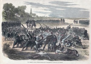 ÚNOR. Scéna z bitvy z 15.6.1863 (ruské jednotky rozbily oddíl plukovníka Antonije Korotynského a kozáci na rozkaz plukovníka Pomeranceva povraždili zajatce).