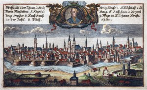 WROCŁAW. Panorama města s portrétem císaře Leopolda II.