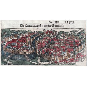 KRAKÓW. Widok Krakowa; pełna karta z: H. Schedel, Liber Chronicarum, wyd. J. Schönsperger