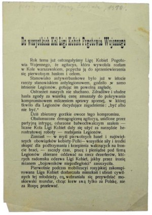 WARSAW. Tract adressé à tous les cercles de la Ligue des femmes de l'urgence de guerre 1915