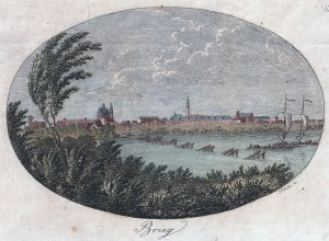 BRZEG. Panorama města v oválu; eng. F.G. Endler, kolem roku 1800