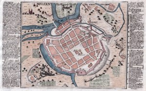 POZNAŇ. Plán města s nákresem opevnění; vydal G. Bodenehr, Augsburg, asi 1720.