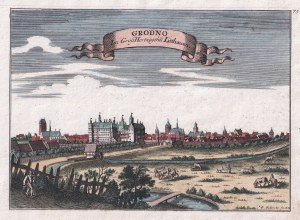 GRODNO (wh. Го́радня). Panorama della città; trad. e ed. di G. Bodenehr, Augsburg, 1730 ca.