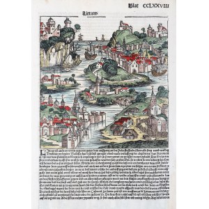 LITWA. Fantazyjny widok Litwy; pełna karta ze słynnego inkunabułu pt. Kronika świata (Liber chronicarum), autorstwa H. Schedla (1440-1514)