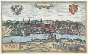 ZGORZELEC. Panorama města z pravého břehu Nisy; ryt. F. Hogenberg, převzato z: Civitates Orbis Terrarum