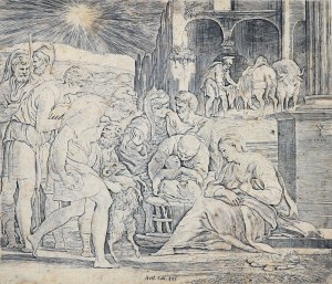 CARAGLIO, GIOVANNI JACOPO (1500/1505-da Cracovia 1565), KRAKOW. Adorazione di Gesù Bambino da parte di pastori