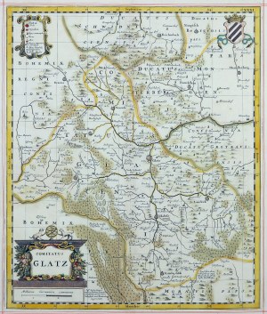 KŁODZKO. Mappa della contea di Kłodzko; comp. J. Scultetus, ed. J. Janssonius