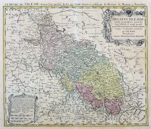 ŚLĄSK. Carte de la Silésie ; compilée par. T. Mayer, d'après : Atlas Silesiae [...], publié par Oficyna Spadkobierców Homanna.