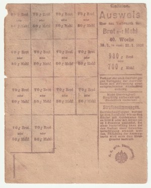 GALICJA. Dwie kartki galicyjskie: 1) KARTA B. dla kontroli spożycia ziemniaków ze zbioru 1917, 2) ...