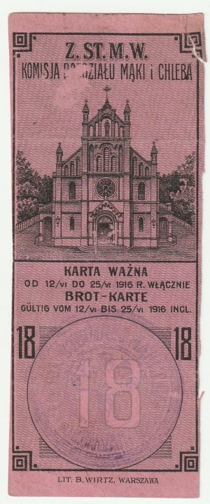 VARSAVIA. Carta del pane valida dal 12.06 al 25.06.1916
