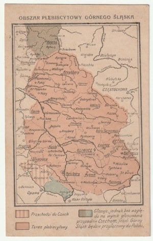 GÓRNY ŚLĄSK. Cartolina postale con mappa dell'area plebiscitaria dell'Alta Slesia, pubblicata dal Comitato per l'unificazione dell'Alta Slesia con la Repubblica di Polonia, 1921.