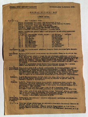 GRUDZIĄDZ. Rozkaz dzienny nr 3. Komendy Obozu Szkolnego Kawalerii z 4 stycznia 1928 z podziałem