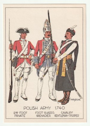 UNIFORME DELL'ESERCITO POLACCO 1740-1939. Un set di 12 cartoline che mostrano l'armamento e le uniformi dell'esercito polacco dal 1740 al 1939.