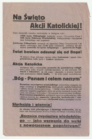 Katholische AKTION. Zur Feier der Katholischen Aktion!, Flugblatt vom Oktober 1933.