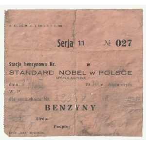 II RP. Pokwitowanie przez stację benzynową spółki akcyjnej Standard Nobel w Polsce 20 litrów benzyny