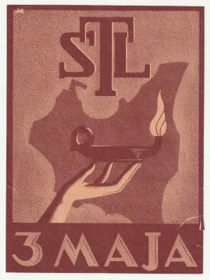ZUR VOLKSSCHULE. TSL 3 MAI. Patriotisches Plakat aus der Zwischenkriegszeit des 20. Jahrhunderts