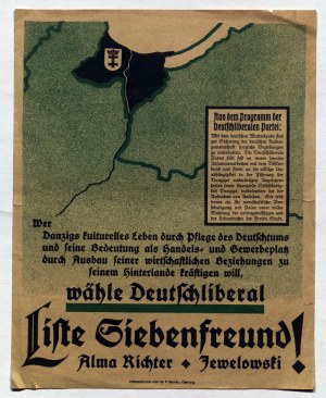 GDAŃSK. Volebný leták Nemeckej liberálnej strany z medzivojnového obdobia 20. storočia