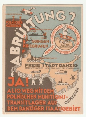DANZICA, WESTERPLATTE. Cartolina che promuove la tesi della minaccia polacca alla città libera di Danzica.