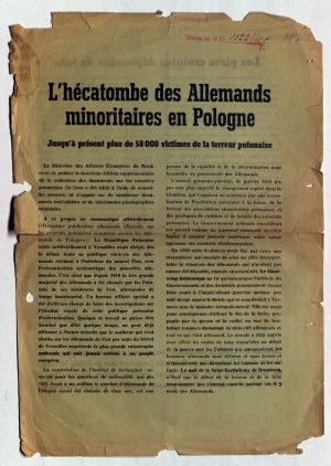 Propaganda leaflet intended for the French, informed of the hecatomb of victims of the German minority in Poland
